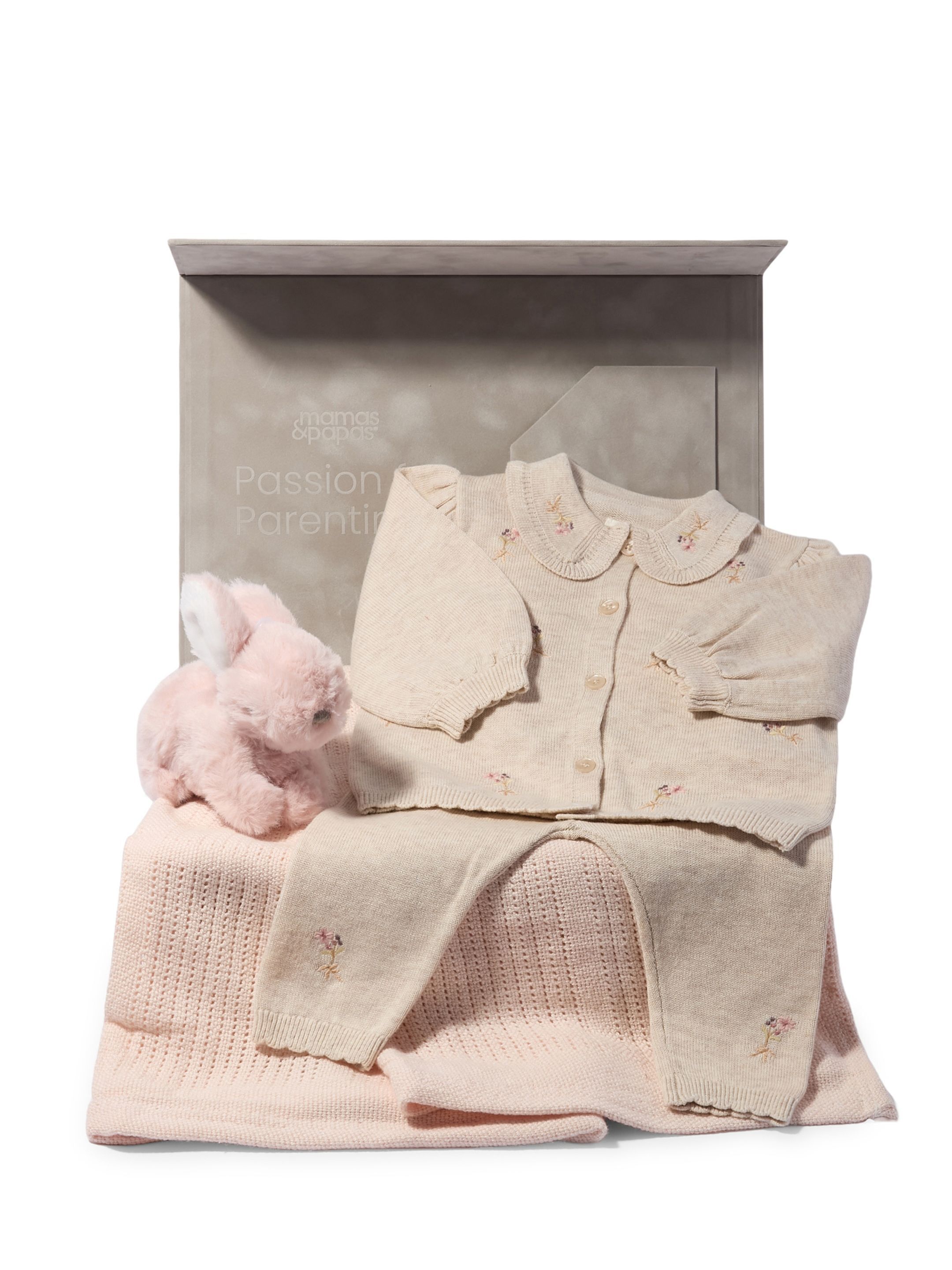 Embroidered Knit Set Baby Gift Set with Pink Blanket & Bunny image number 1